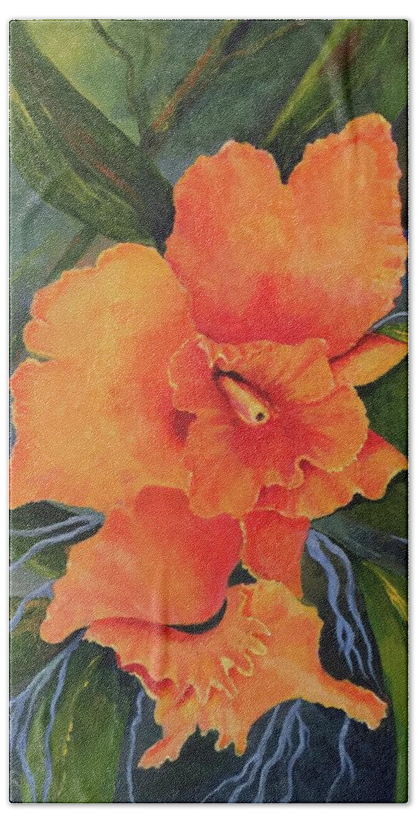 Orchid Hand Towel featuring the painting Peach Blush Orchid by Jane Ricker
