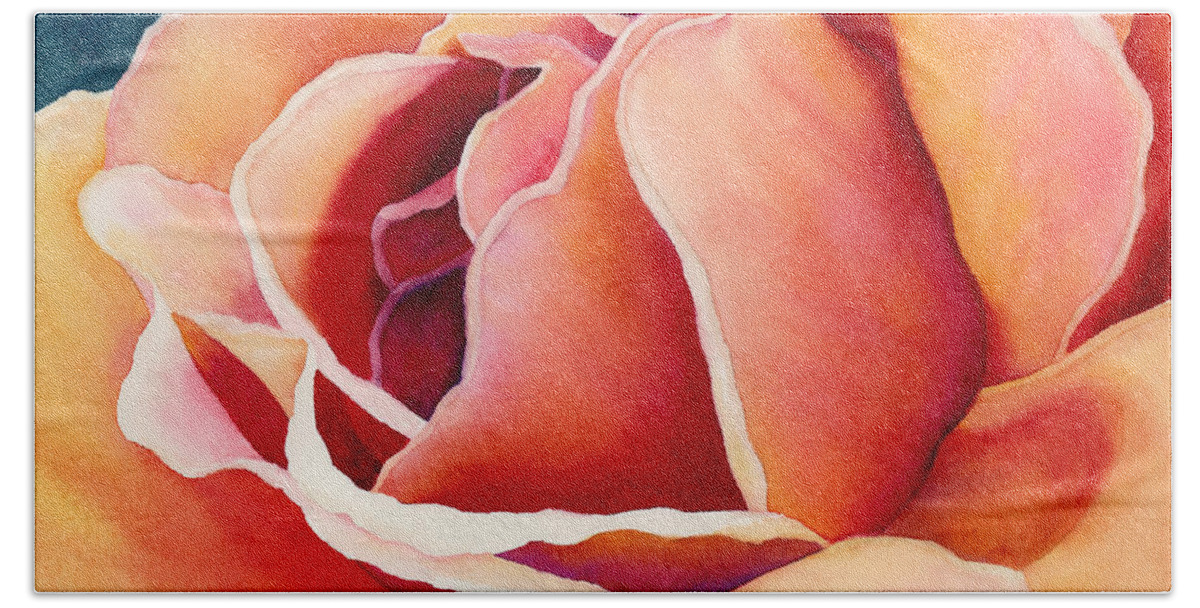 Rose Hand Towel featuring the painting Peach Rose by Hailey E Herrera