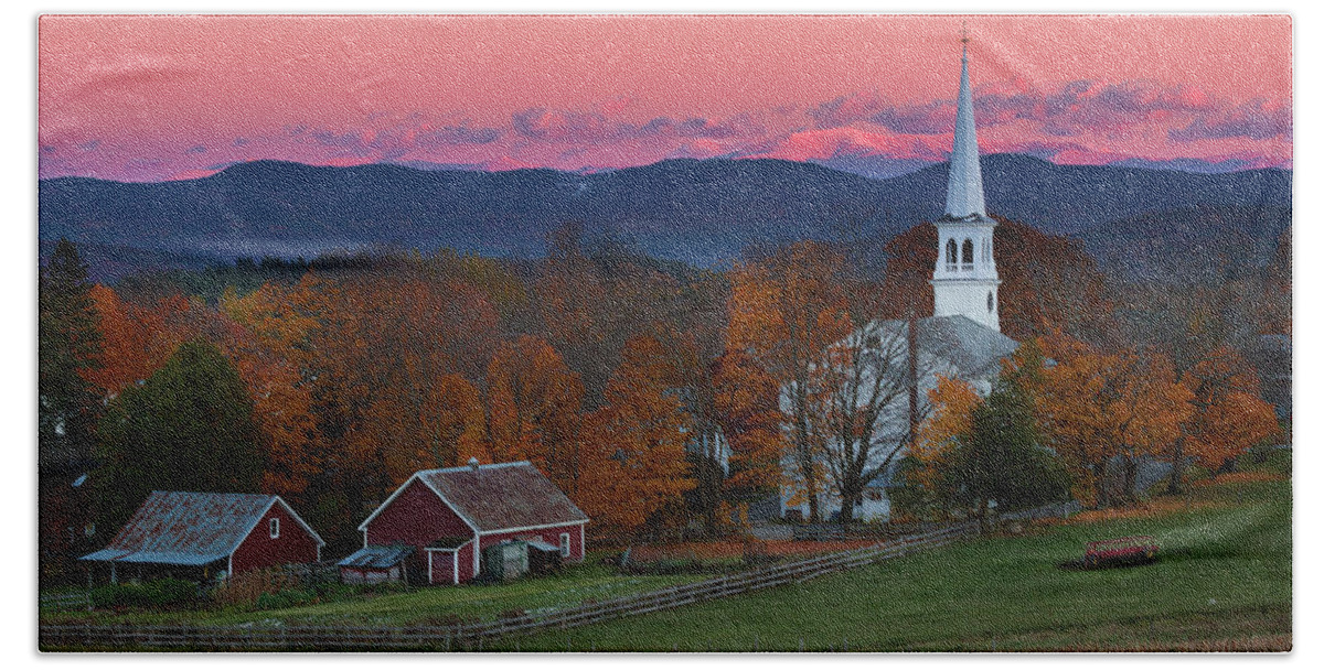Vermont Bath Towel featuring the photograph Peacham Village Fall Evening by Tim Kirchoff
