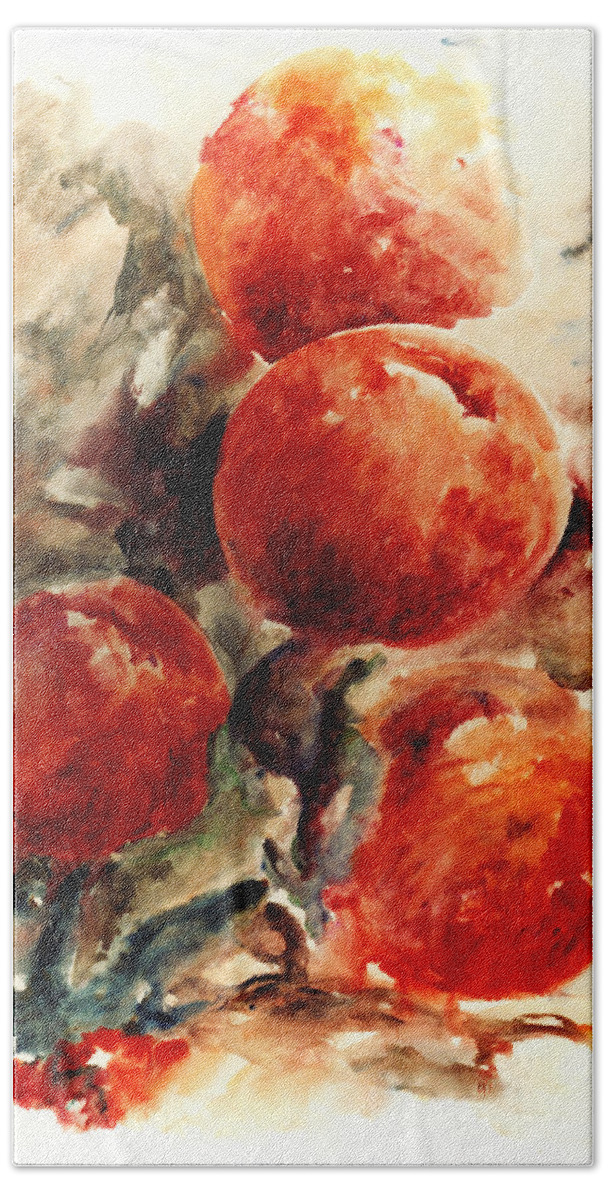Abstract Hand Towel featuring the painting Peaches by William Russell Nowicki
