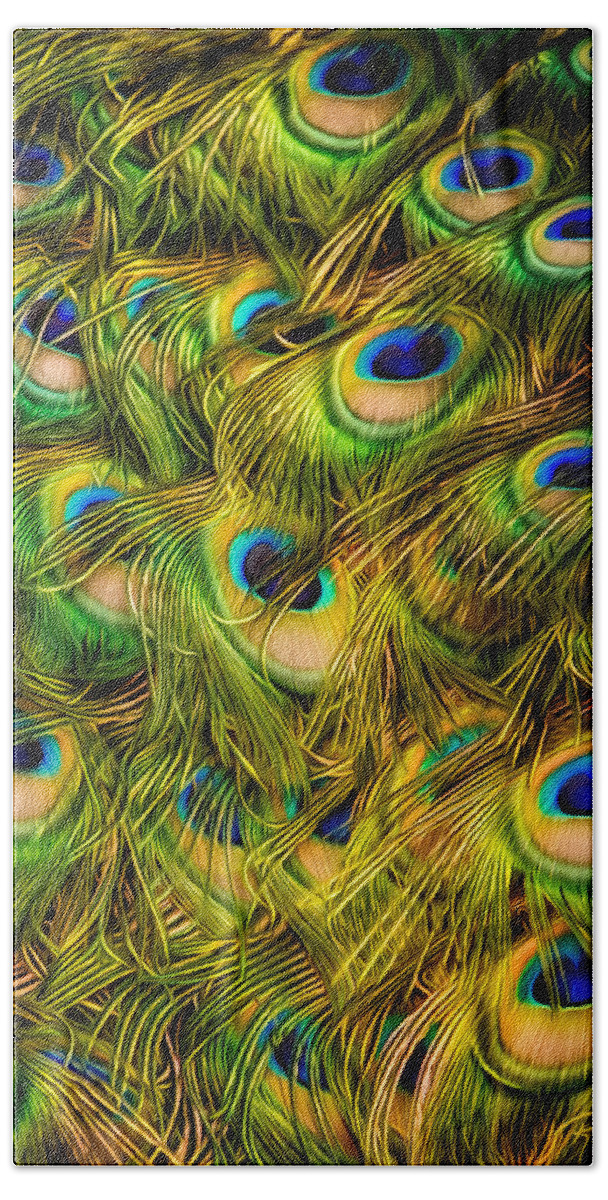 Birds Hand Towel featuring the photograph Peacock Tails by Rikk Flohr