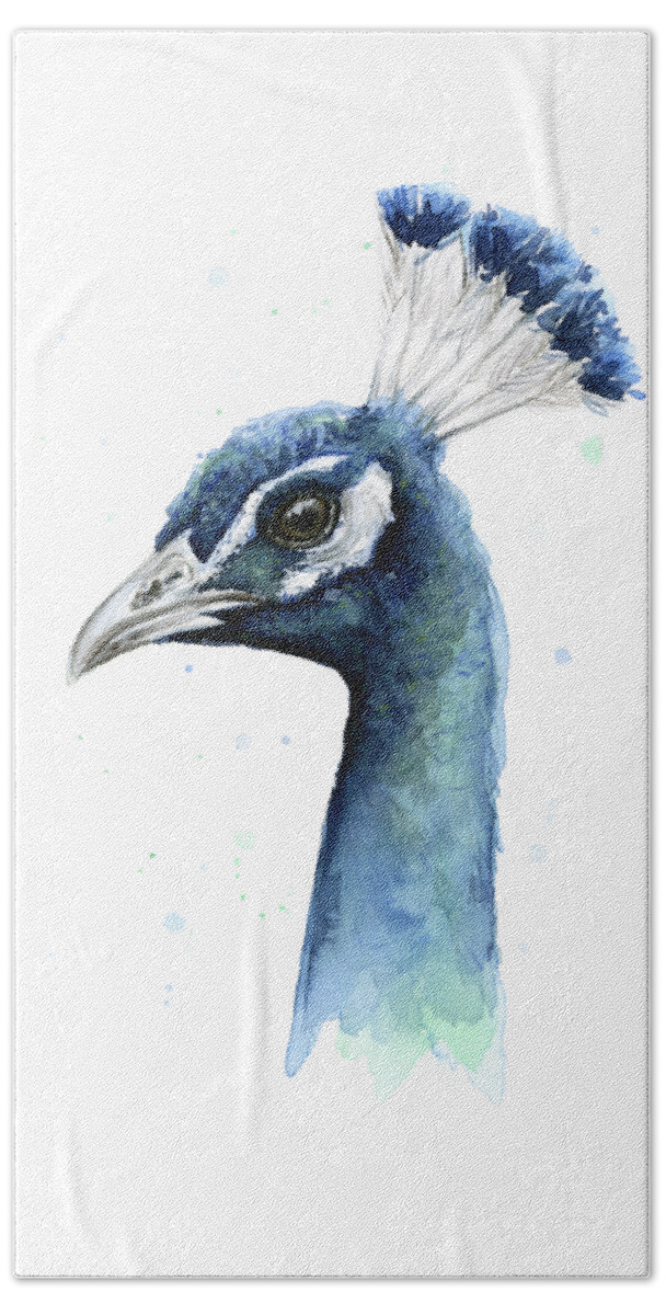 Watercolor Peacock Hand Towel featuring the painting Peacock Watercolor by Olga Shvartsur