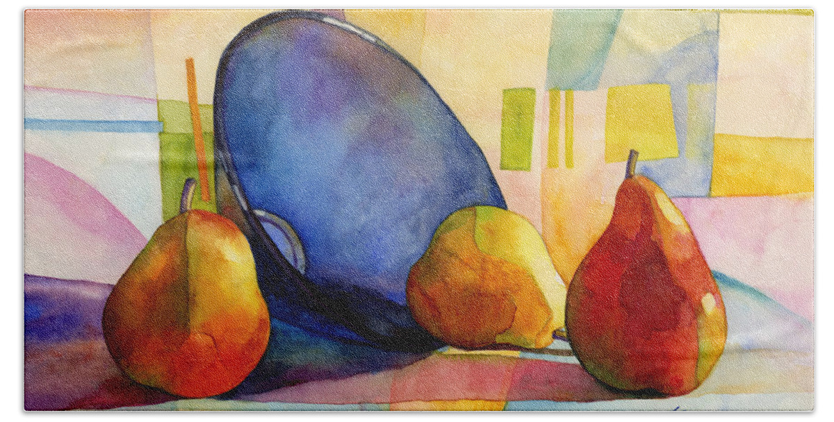 Pear Hand Towel featuring the painting Pears and Blue Bowl by Hailey E Herrera