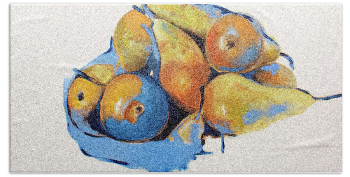 Lin Petershagen Bath Towel featuring the painting Pears by Lin Petershagen