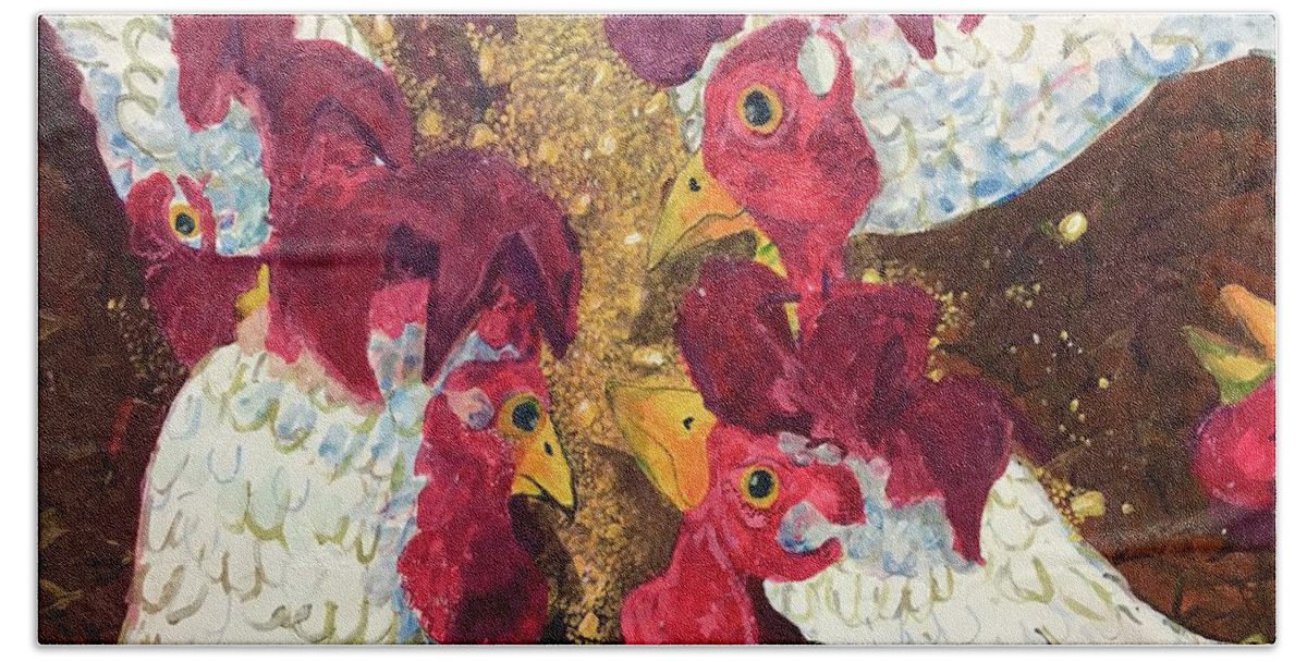 Leghorns Hand Towel featuring the painting Pecking Order by Jame Hayes
