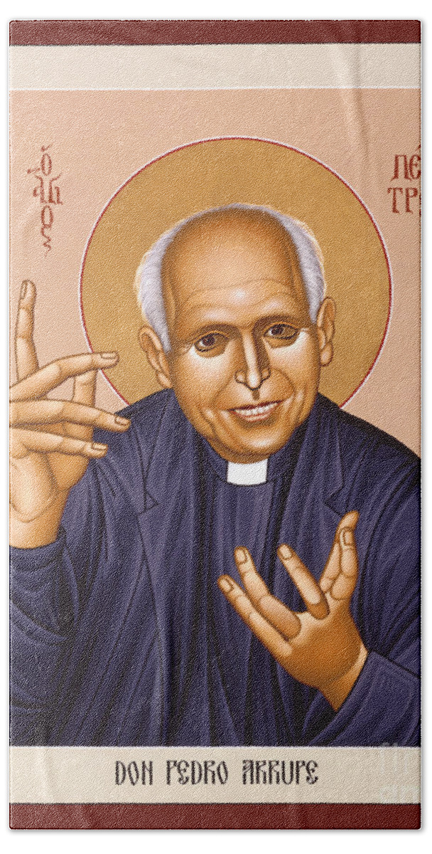 Pedro Arrupe Hand Towel featuring the painting Pedro Arrupe, SJ - RLPDA by Br Robert Lentz OFM