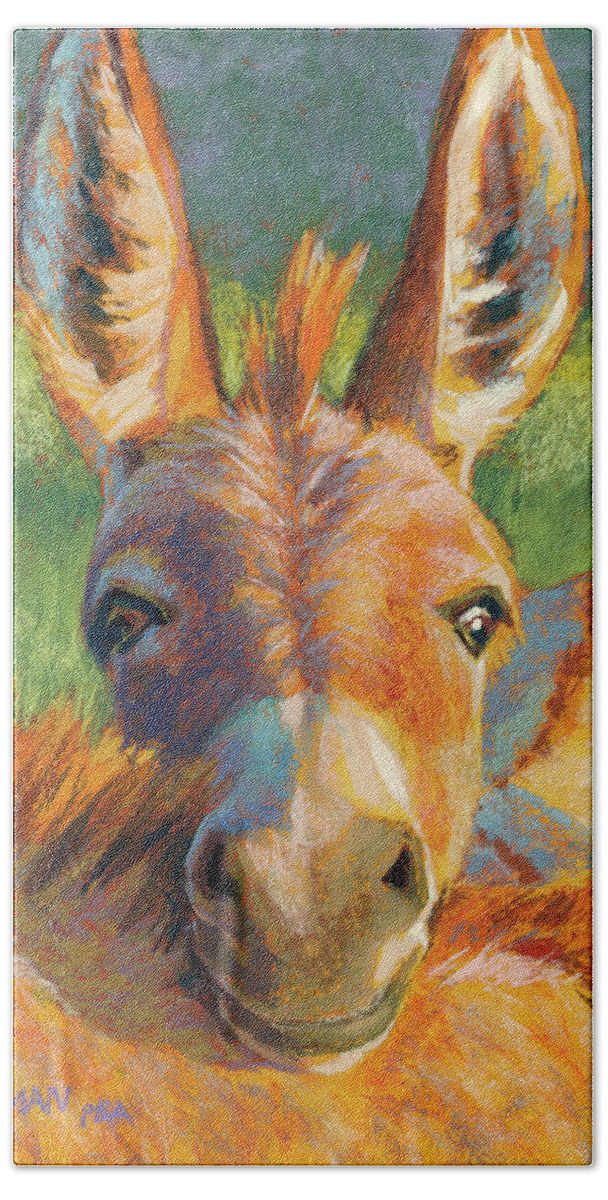 Donkey Hand Towel featuring the pastel Peek-A-Burro by Rita Kirkman