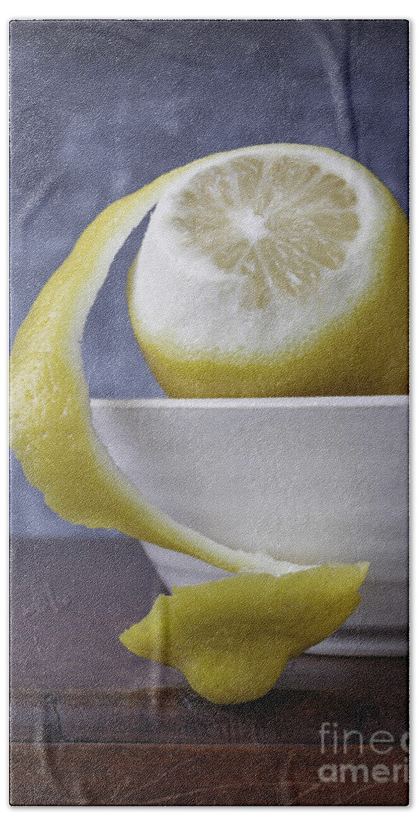 Lemons Hand Towel featuring the photograph Peeled Lemon in bowl by Edward Fielding