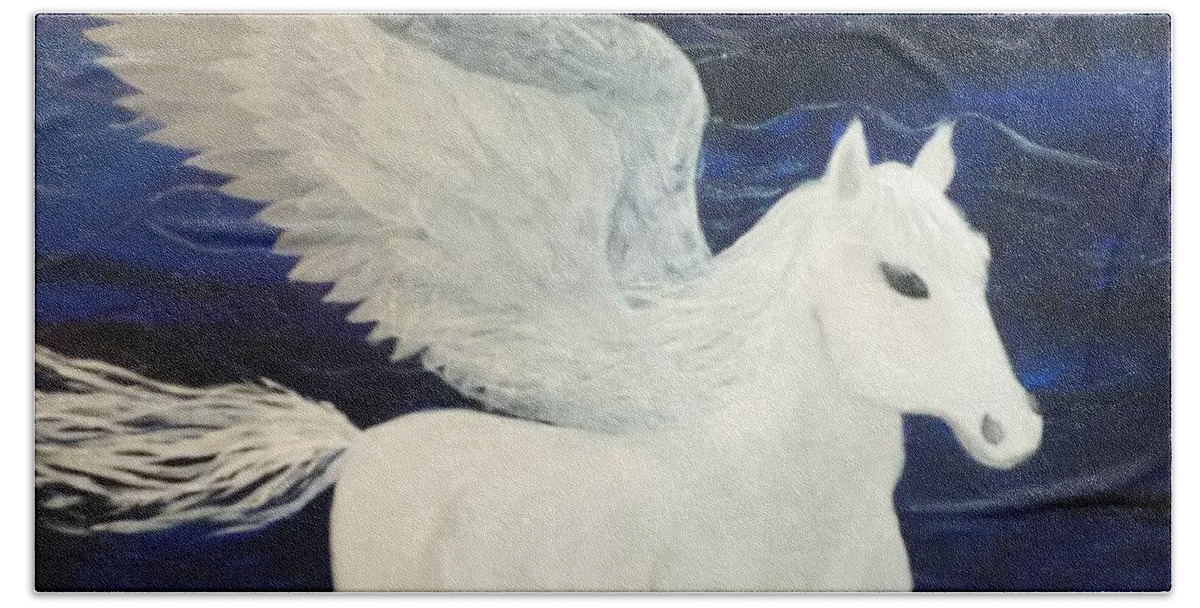 Pegasus Hand Towel featuring the painting Pegasus by Lynne McQueen
