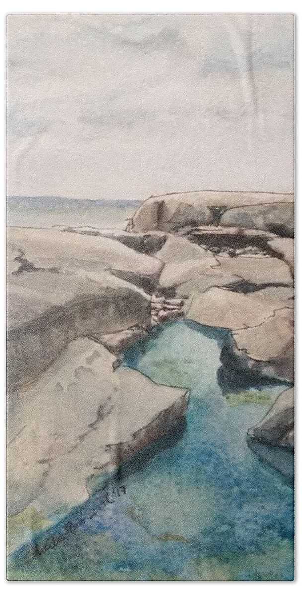 Peggy's Cove Bath Towel featuring the painting Peggy's Cove by Sheila Romard