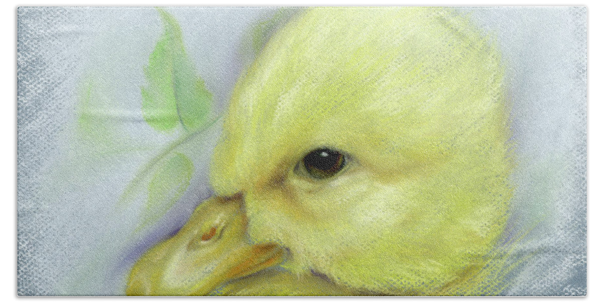 Duck Hand Towel featuring the painting Pekin Duckling Portrait by MM Anderson