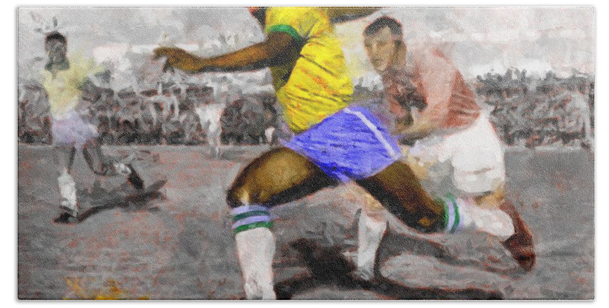 Pele Soccer King Hand Towel featuring the digital art Pele Soccer King by Caito Junqueira