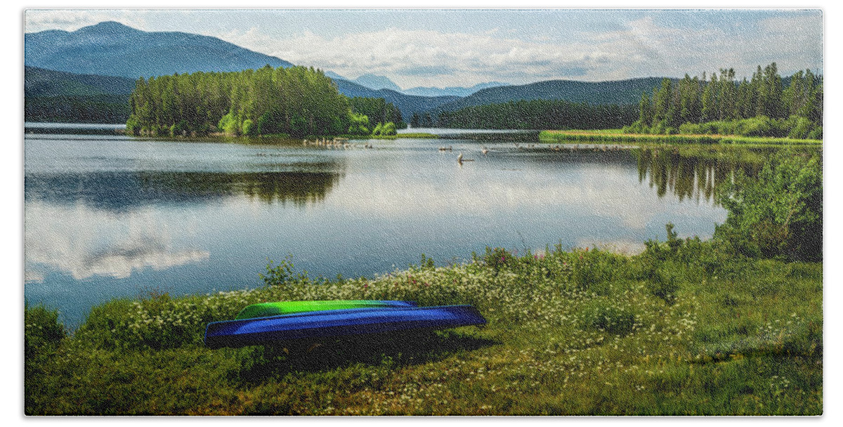 Shadow Mountain Lake Hand Towel featuring the photograph Pelicans at Shadow Mountain Lake, Colorado by TL Mair