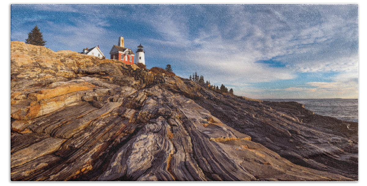 Lighthouse Bath Sheet featuring the photograph Pemaquid Point by Darren White