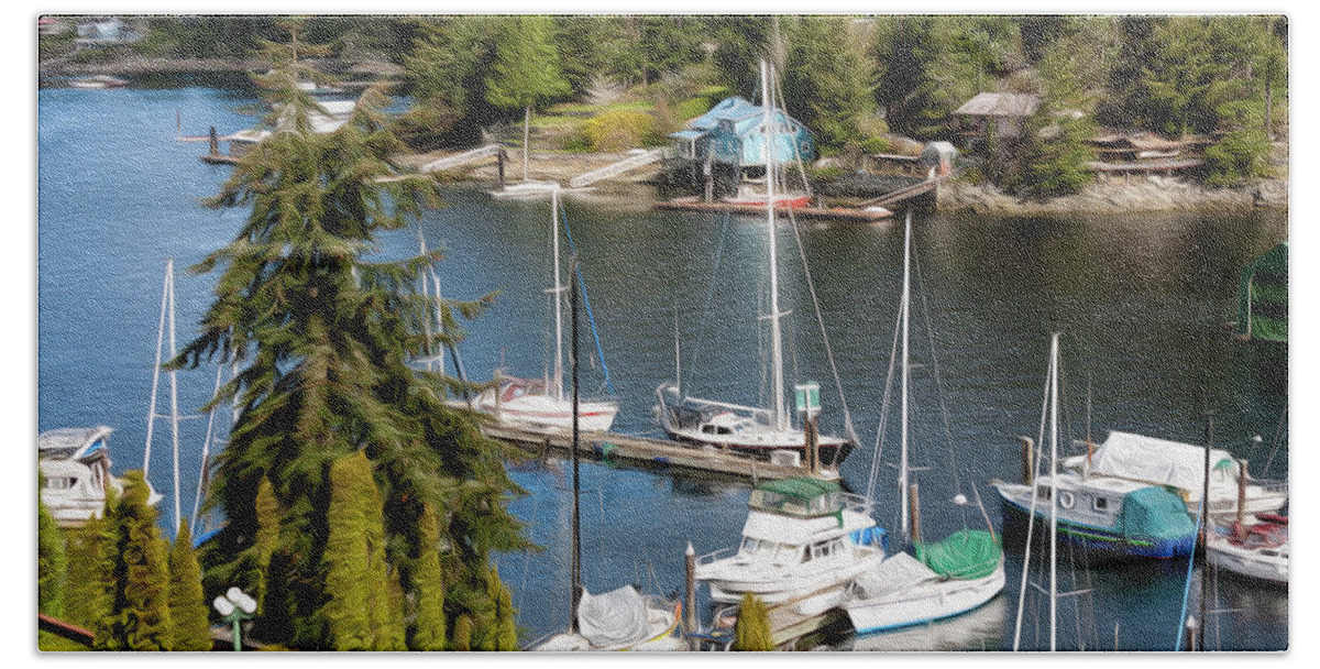 Pender Hand Towel featuring the digital art Pender Harbour 2 Digital Oil by Birdly Canada