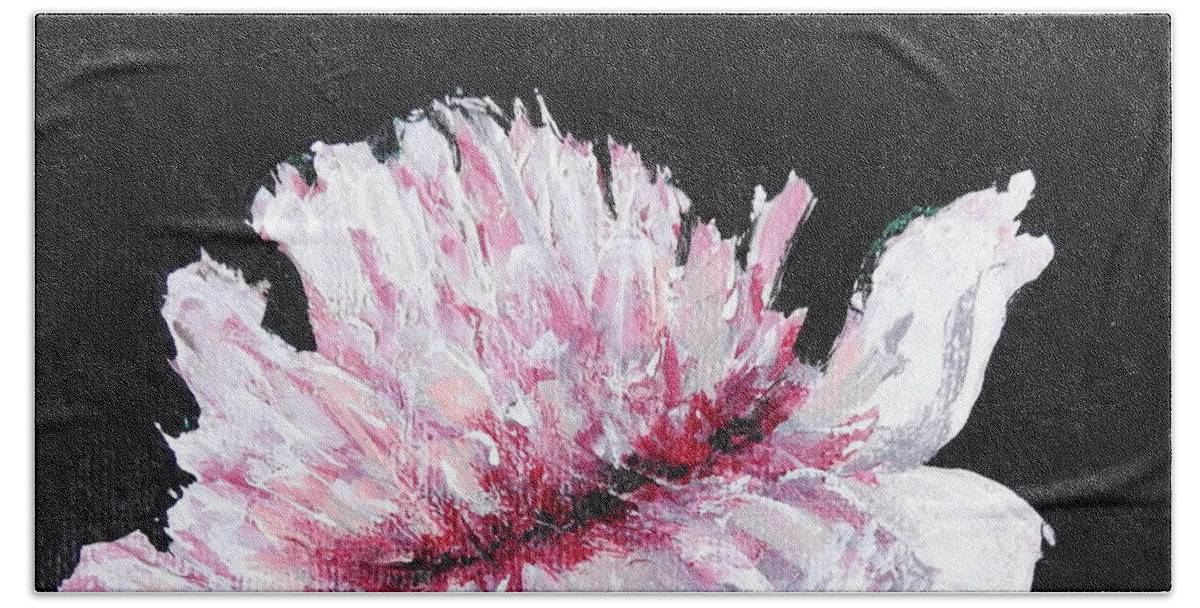 Peony Bath Towel featuring the mixed media Peony Bloom by Betty-Anne McDonald