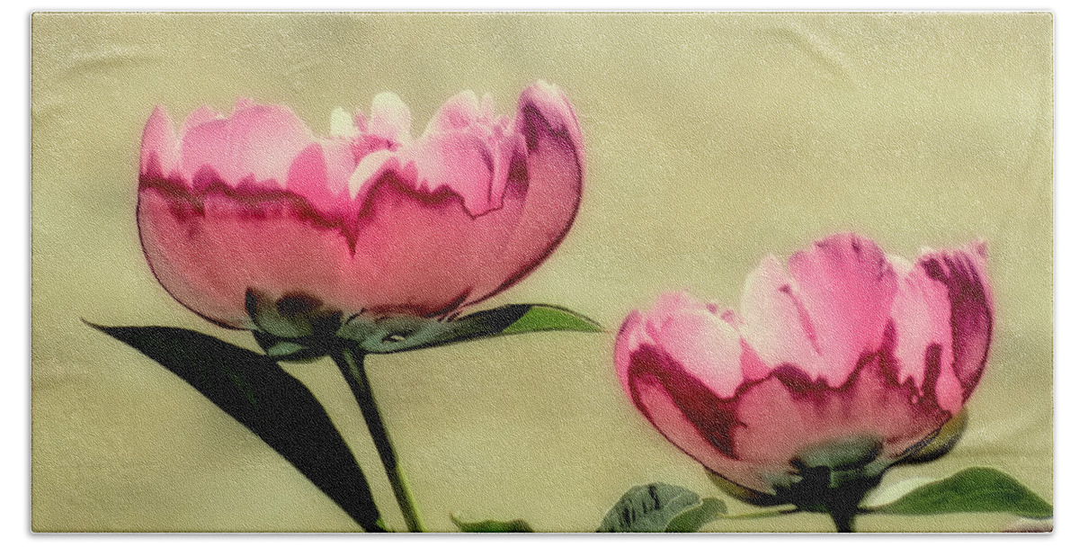 Peony Hand Towel featuring the photograph Peony Pair - Enhanced by MTBobbins Photography