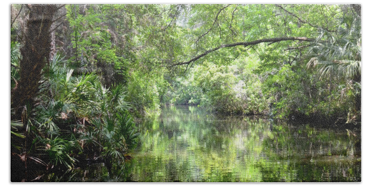 Pepper Creek . . . Taking A Pontoon Boat Ride On Pepper Creek To The Entrance Of Homosassa Springs State Park Hand Towel featuring the photograph Pepper Creek by Carol Bradley