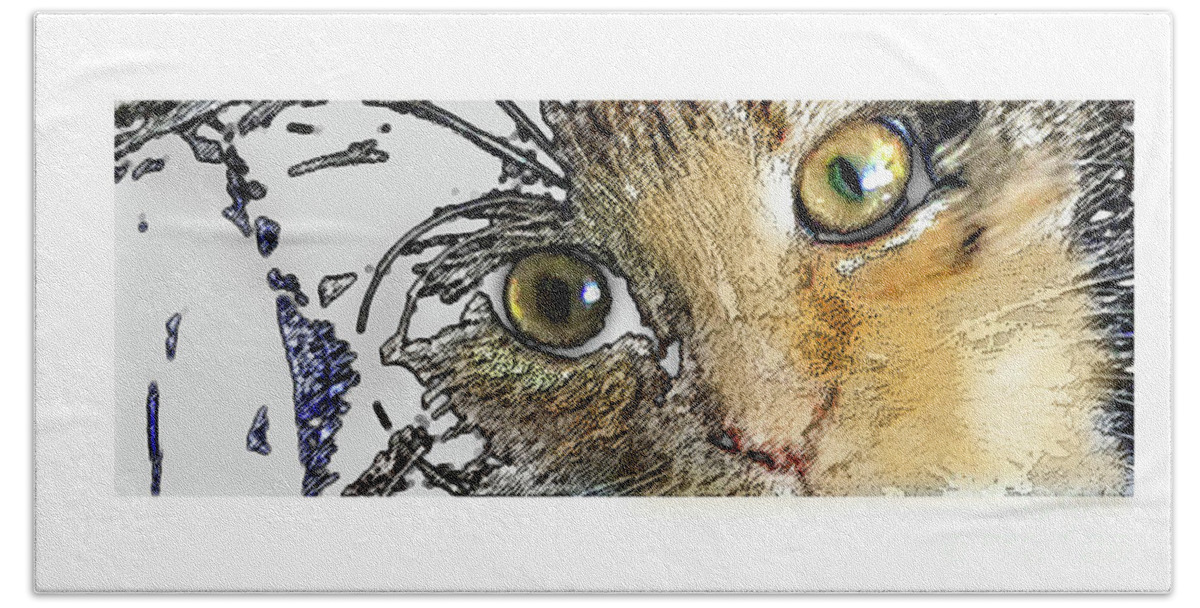 Cat Bath Towel featuring the digital art Pepper Eyes by Deb Nakano