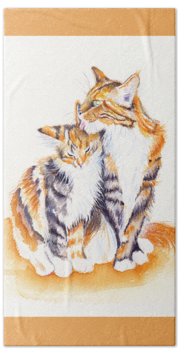 Cats Bath Towel featuring the painting Perfectly Matched by Debra Hall