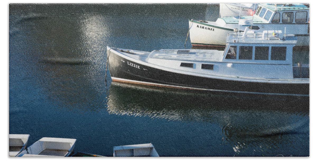 Perkins Cove Bath Towel featuring the photograph Perkins Cove Lobster Boats One by Paul Gaj