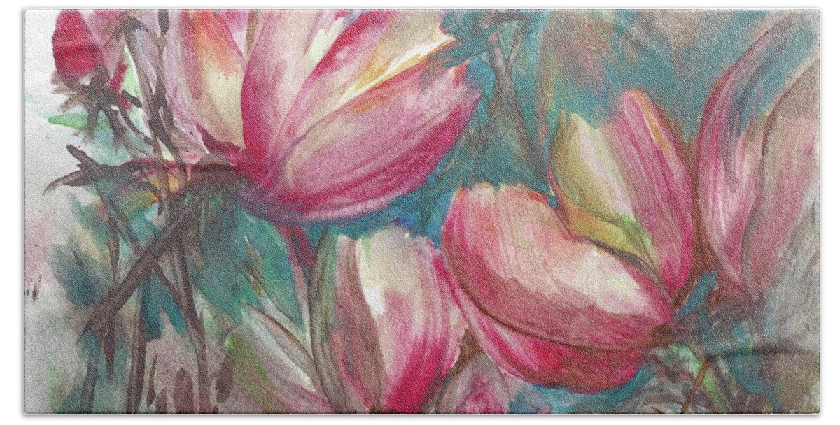 #creativemother Bath Towel featuring the painting Petals in Pink by Francelle Theriot