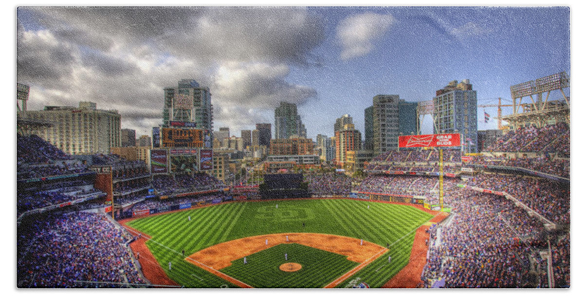 Petco Park Hand Towel featuring the photograph Petco Park Opening Day by Shawn Everhart
