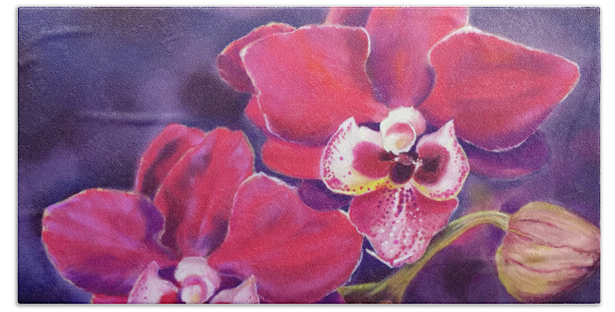 Phalaenopsis Orchid Bath Towel featuring the painting Phalaenopsis Orchid by Hilda Vandergriff