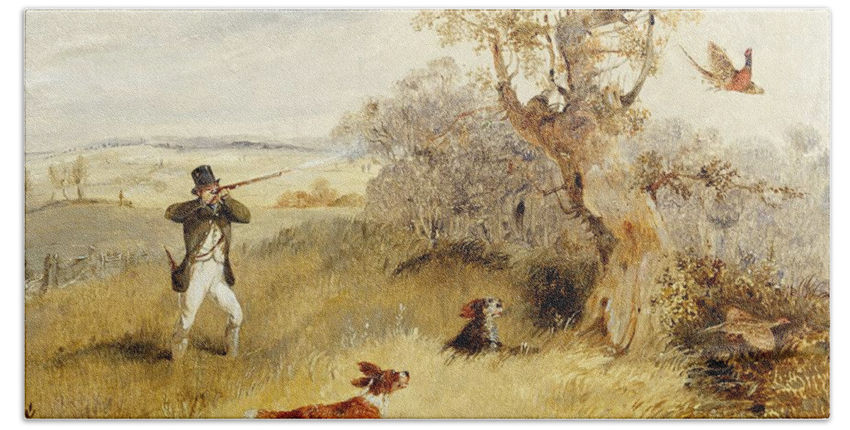 Pheasant Hand Towel featuring the painting Pheasant Shooting by Henry Thomas Alken