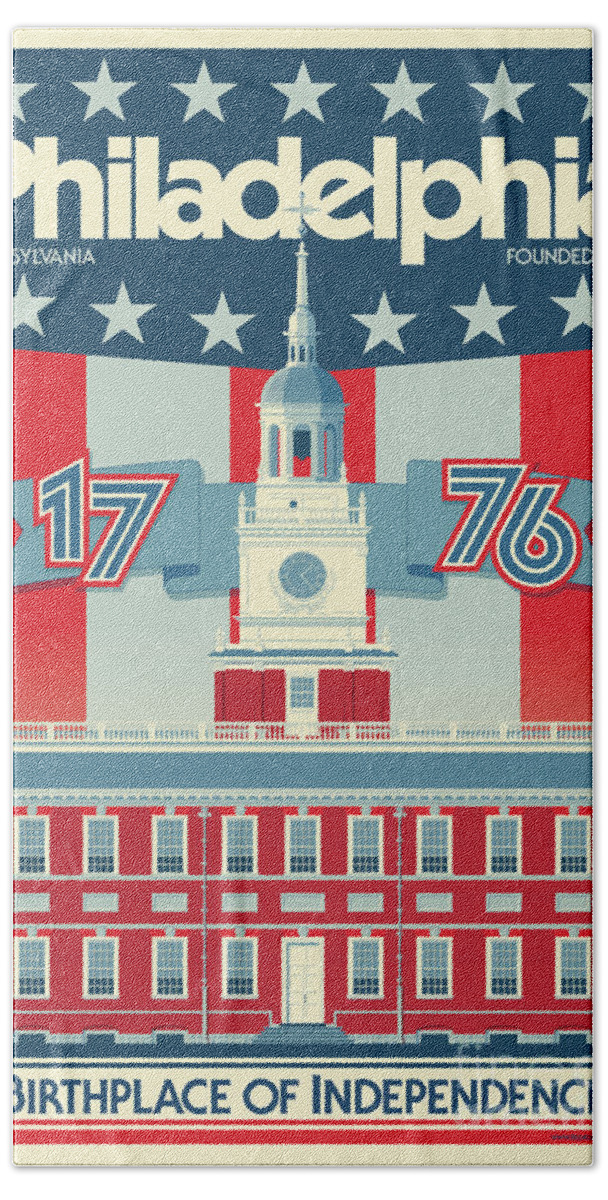 Philadelphia Hand Towel featuring the digital art Philadelphia Poster - Independence Hall by Jim Zahniser
