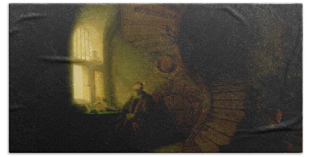 Rembrandt Bath Sheet featuring the painting Philosopher in Meditation by Rembrandt