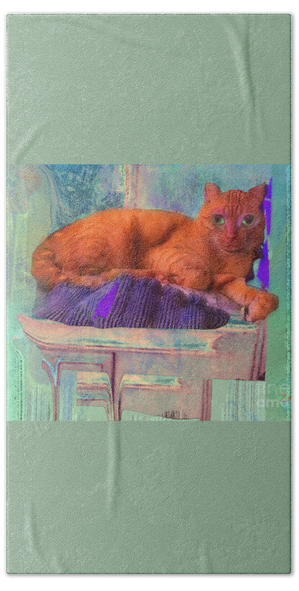 Cat Bath Towel featuring the mixed media Phoenix Rescue Cat Love by Zsanan Studio