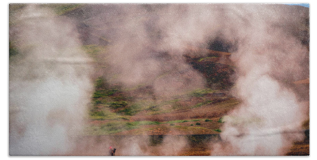Iceland Bath Towel featuring the photograph Photog and hot smoke by Izet Kapetanovic