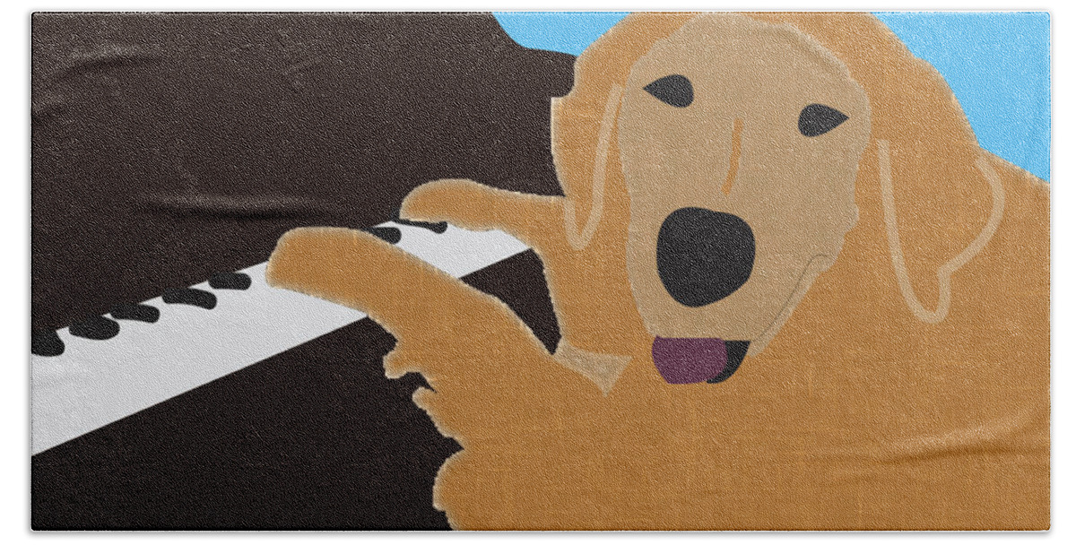 Golden Retriever Hand Towel featuring the digital art Piano Dog by Caroline Elgin