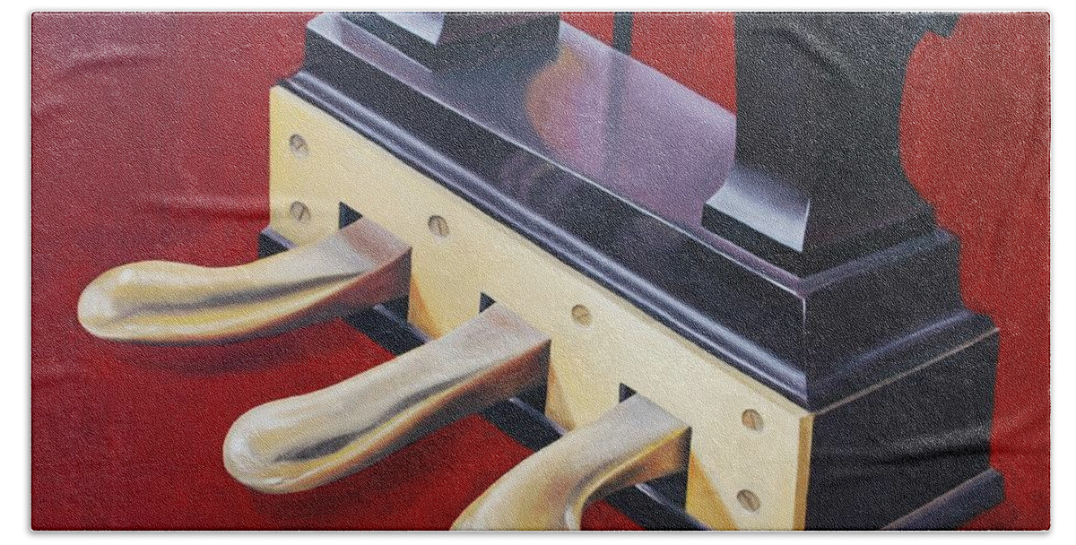 Realism Bath Towel featuring the painting Piano Pedals by Emily Page