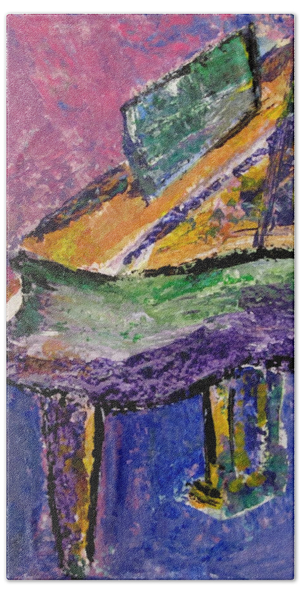 Piano Hand Towel featuring the painting Piano Purple - cropped by Anita Burgermeister