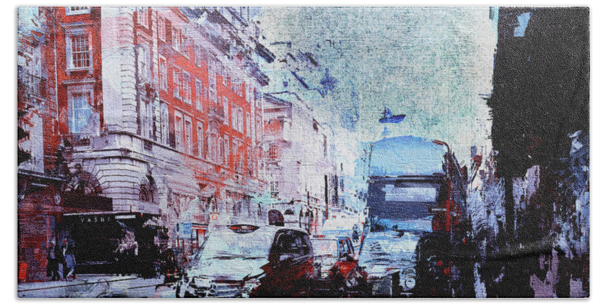 London Bath Towel featuring the digital art Piccadilly. Afternoon Rush by Nicky Jameson