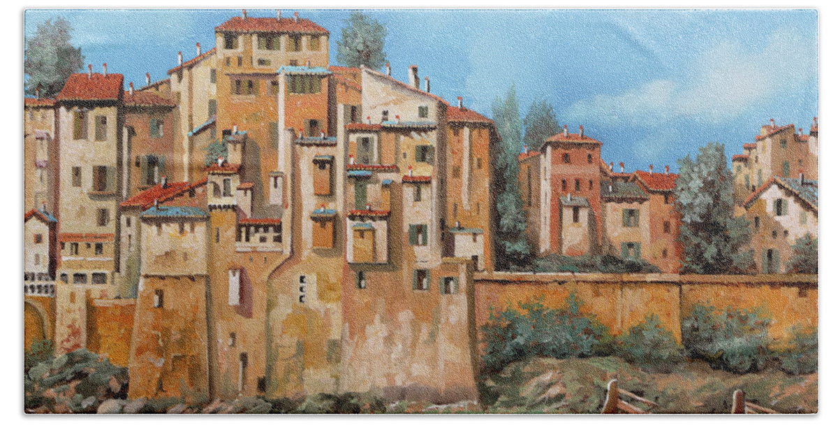 Village Hand Towel featuring the painting Piccole Case Sul Fiume by Guido Borelli