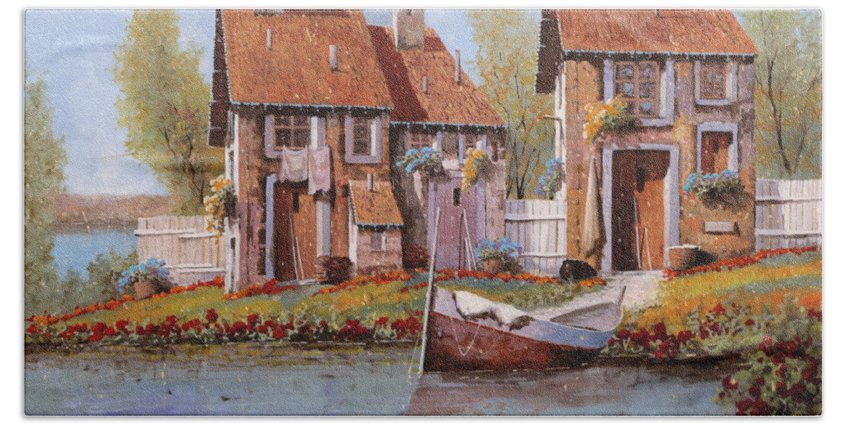  Hand Towel featuring the painting Piccolo Borgo Sul Torrente by Guido Borelli