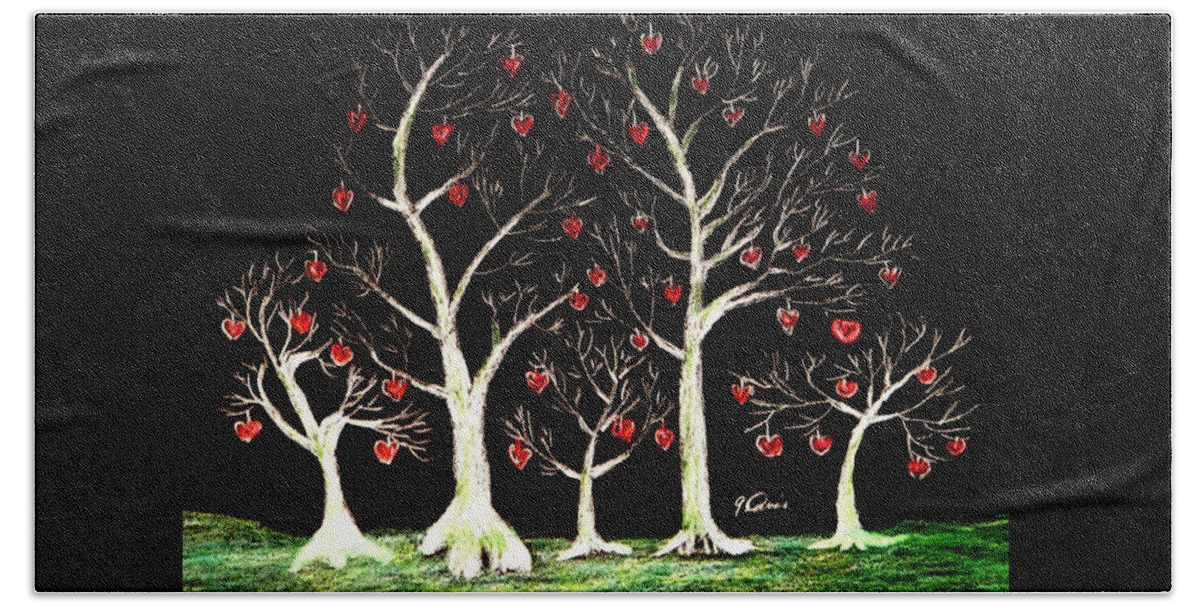 Valentine Forest Hand Towel featuring the drawing The Valentine Forest by Angela Davies