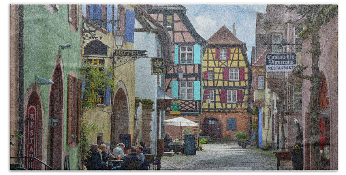 Old Town Hand Towel featuring the photograph picturesque Alsation Riquewihr II by Joachim G Pinkawa