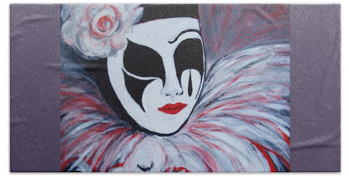 Mime Bath Towel featuring the painting Pierrot Portrait by Myra Evans