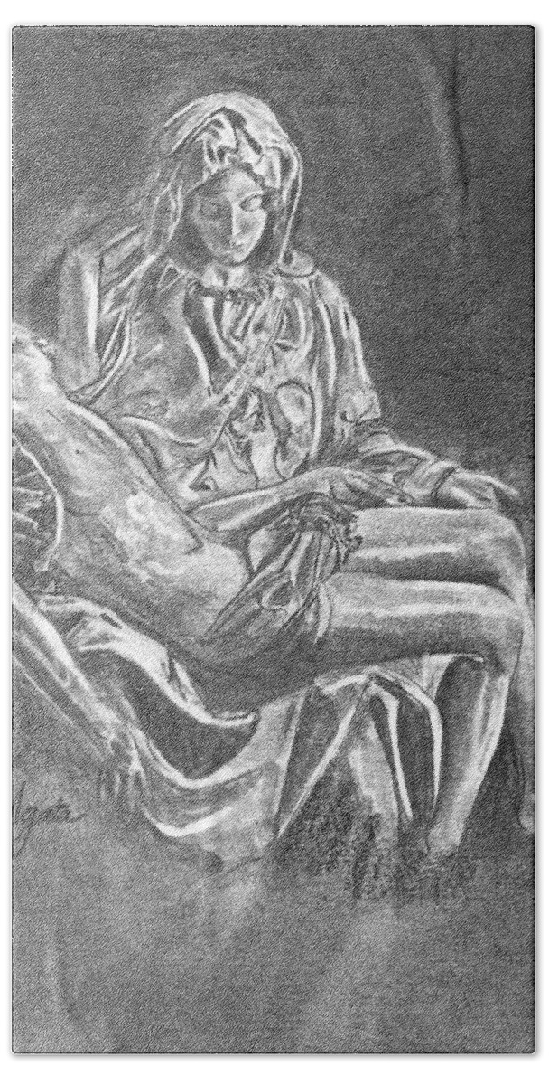 Michelangelo Hand Towel featuring the drawing Pieta by Frank SantAgata