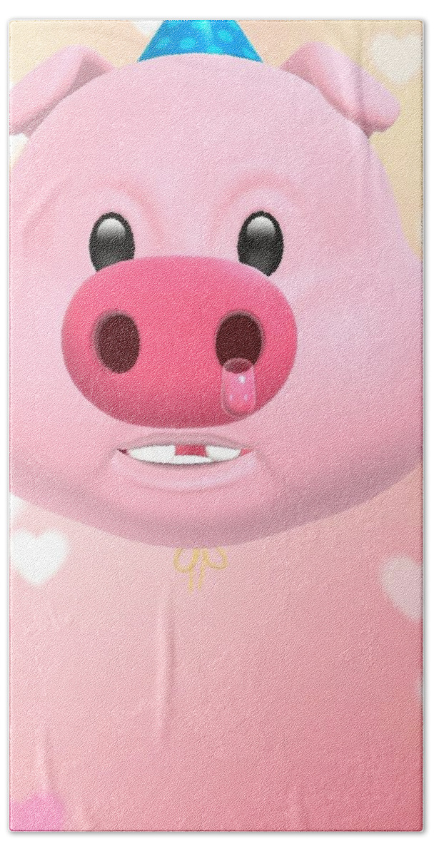 #animoji Hand Towel featuring the digital art Pig by Sari Kurazusi