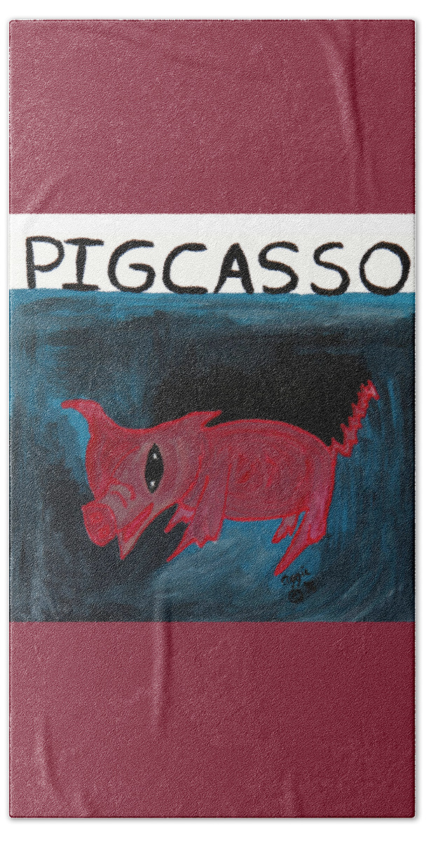 Picasso Bath Towel featuring the painting Pigcasso by Stephanie Agliano