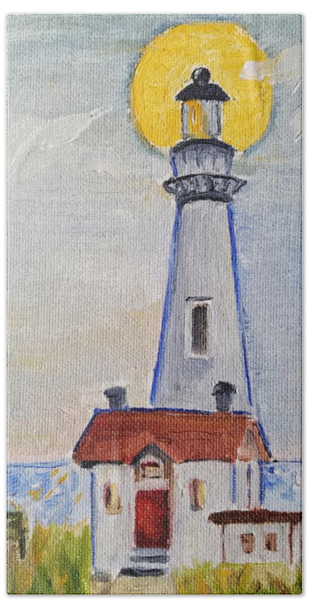Lighthouse Bath Towel featuring the painting Pigeon Point Lighthouse by Mary Capriole