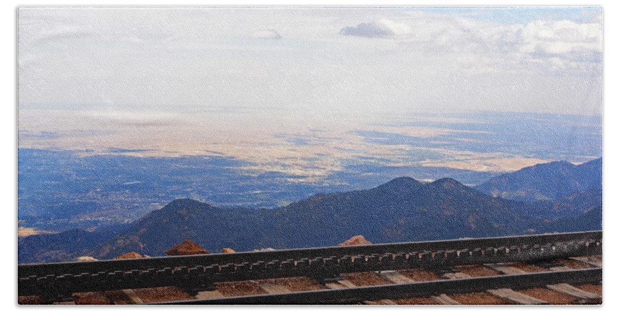 Pikes Bath Towel featuring the photograph Pikes Peak Cog Rail Train Tracks Colorado 2 by Toby McGuire