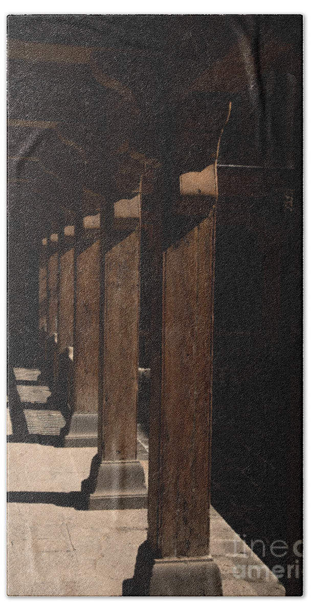 History Bath Towel featuring the photograph Pillar shadow by Kiran Joshi