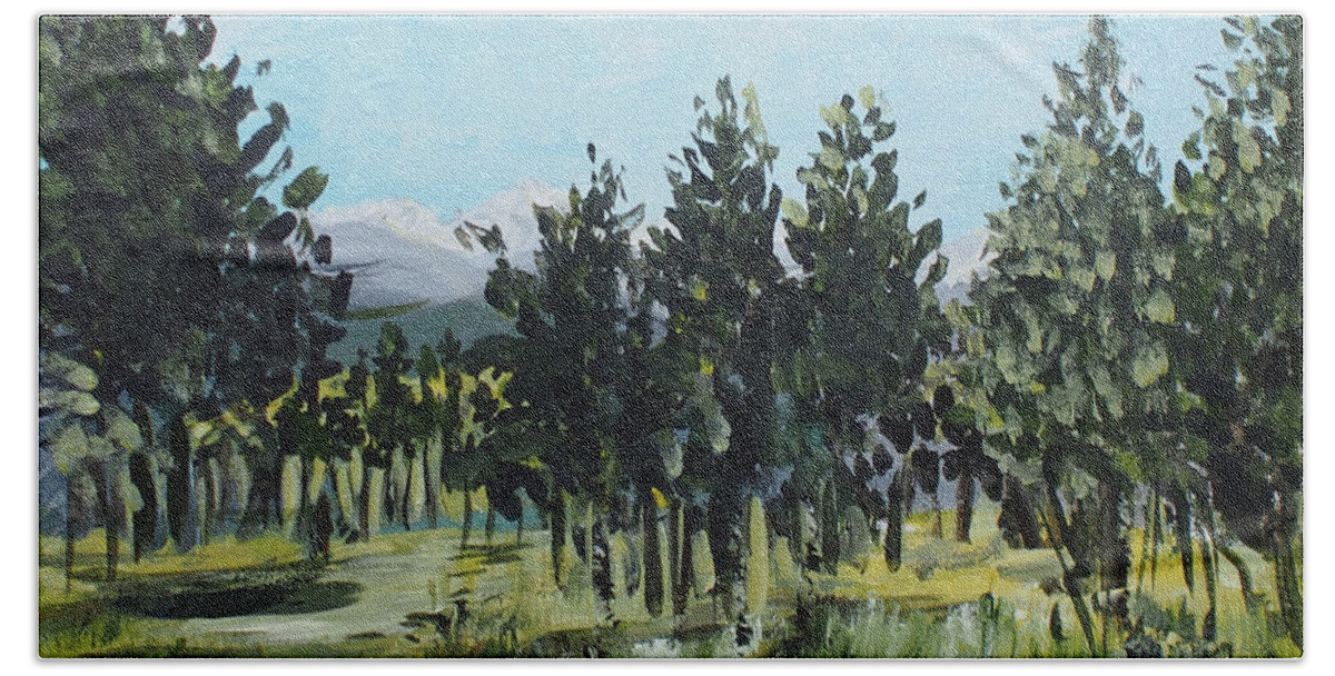 Pine Trees Hand Towel featuring the painting Pine Landscape No. 4 by Joseph Mora