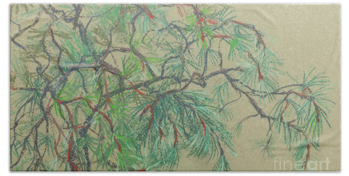 Pine Bath Towel featuring the drawing Pine-tree by Julia Khoroshikh